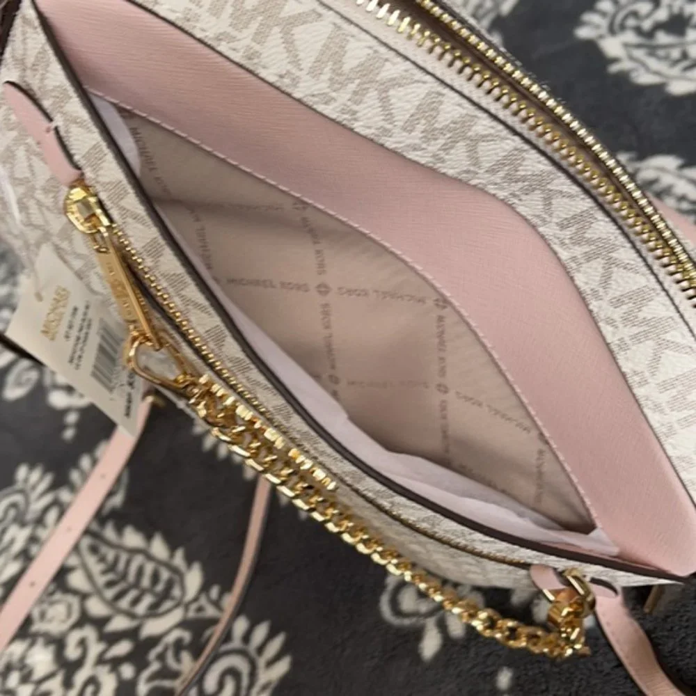 Michael Kors Jet Set Item Large East West Zip Chain Crossbody Powder Blush Multi - Picture 11 of 16